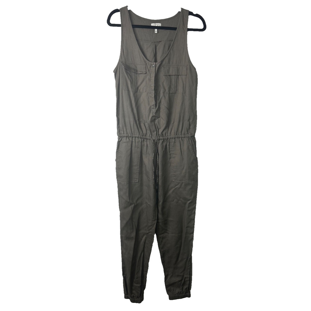 Joie Green Sleeveless Linen Blend Jumpsuit sz M Jogger Ankle Cinch Waist C5
